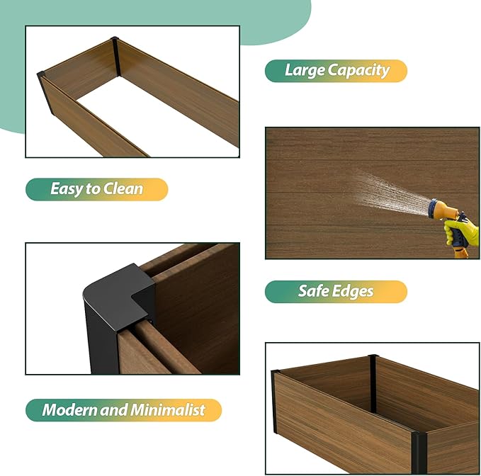 Composite Garden Planter Box with Open Base - Outdoor Raised Bed for Vegetables Flowers and Herbs Durable Eco Friendly Easy to Assemble Low Maintenance