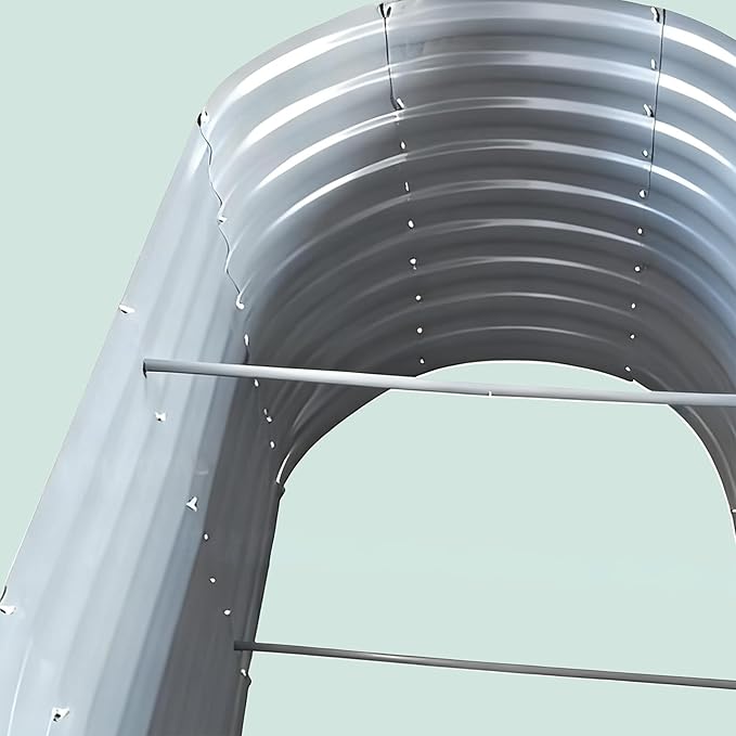 Relaxdays Raised Bed Galvanised Metal for Flowers Plants and Vegetables H x D x D: 45 x 200 x 60 cm Oval Plant Bed Light Grey