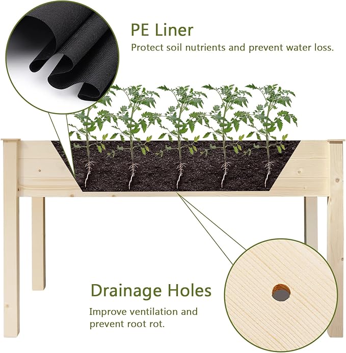 LYNSLIM Garden Bed with Legs 48x21x30in Raised Garden Bed Elevated Wood Planter Box Garden Planter Box for Outdoor Backyard Patio