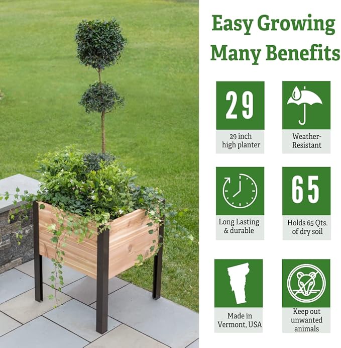 Gardener's Supply Company Raised Garden Bed Elevated Cedar Planter Box | 2' x 2' Heavy Duty Standing Garden Planters for Outdoor Plant Vegetables &amp Flower Gardening Perfect for Patio Lawn &amp B