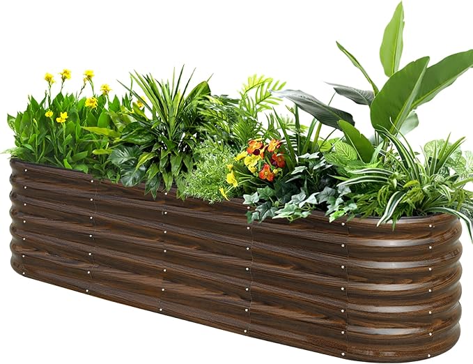 SnugNiture 8x2x2ft Raised Garden Bed Kit 24 Tall Outdoor Metal Raised Planter Box for Planting Plants Vegetables Flowers Fruits Brown