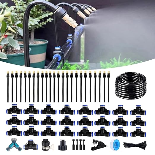 98FT Drip Irrigation Kits with Quick ConnectorAutomatic Irrigation System with Replaceable 360-degree Bending Dropperatomizing Copper Nozzle for Watering System for Garden Plant Lawn Patio.