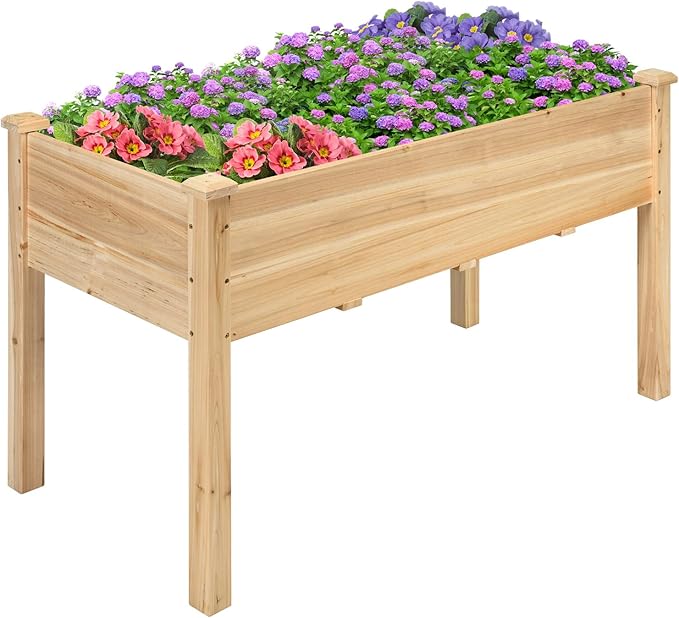 ORALNER Wooden Raised Garden Bed with Legs 49.5 x 23.5 x 30In Outdoor Standing Planting Bed w/Bottom Drainage Hole for Herb Flower Vegetable Elevated Wood Planter Box for Patio/Balcony/Backyard