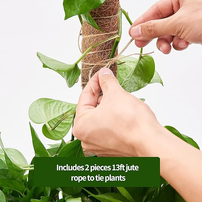8 Pcs Moss Pole for Plants Monstera Plant Support Stakes for Indoor Climbing Plants Grow Upwards with 65ft Twist Ties 13ft Jute Rope 6.5ft Hook-and-Loop Strip