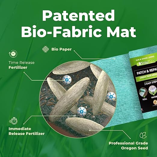 Growtrax 200 Sq Ft Biodegradable Kentucky Blue and Perennial Rye Blend Grass Seed Mat - Mix &amp Fertilizer Mat for Ball Fields Parks &amp Residential Lawns