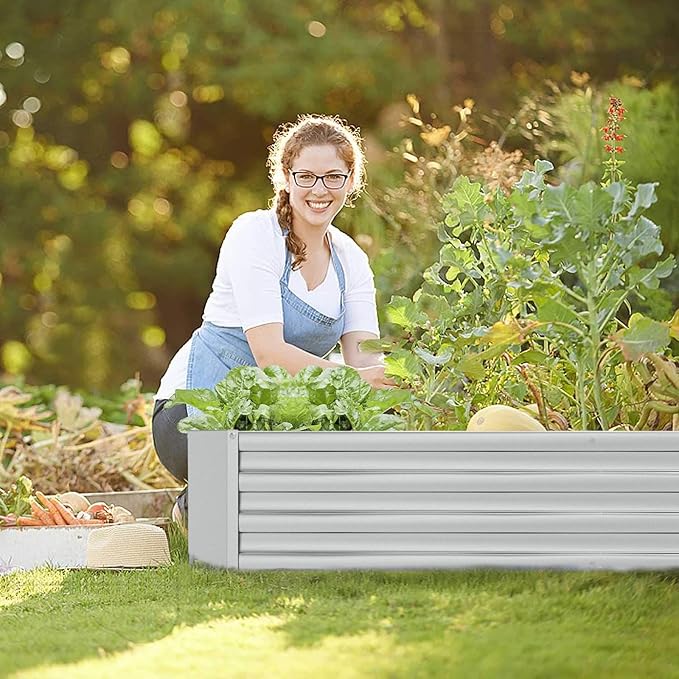 FRIZIONE Galvanized Raised Garden Bed OutdoorAbove Ground Garden Bed for VegetableMetal Raised Beds for FlowerSteel Raised Beds for Gardening