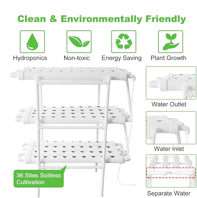 Indoor Hydroponic GardenVertical Hydroponic Rack - PVC Pipes Gardening System with Water Pump Timer Grow Kit for Leafy Vegetables