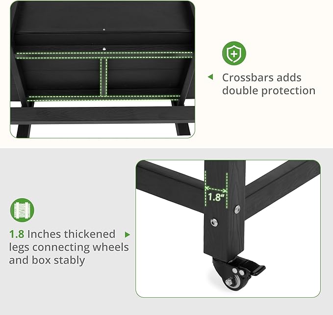 LUE BONA Raised Garden Bed with Wheels 48 * 16.7 * 28 in Poly Elevated Outdoor Planter Box with Tools Weather Resistant Standing Growing Bed Herb Planter for Vegetable Flowers Fruits