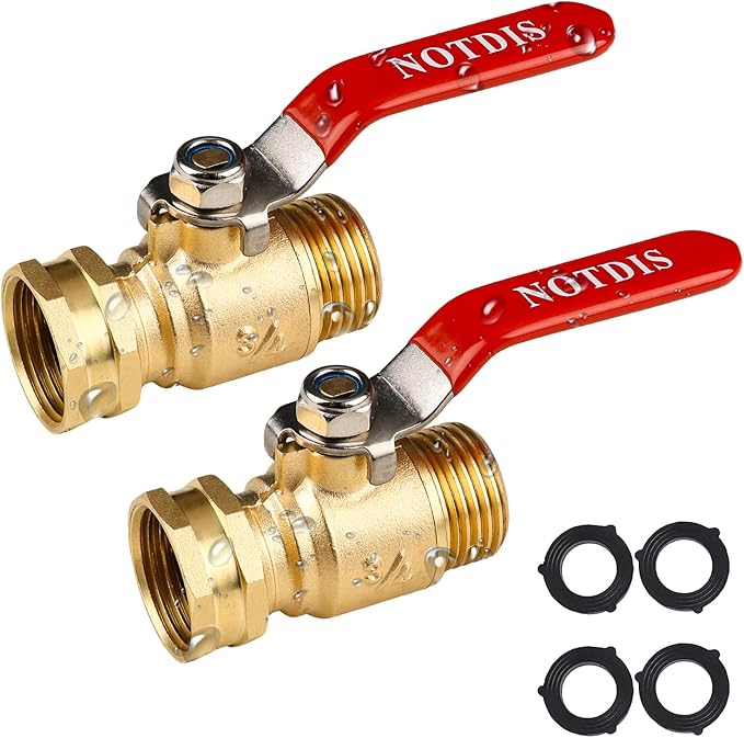 Brass Garden Hose Shut Off Valve with Full-Flow Design - Heavy Duty 3/4 GHT Connector 304 Stainless Steel Handle - 2 Pack (Corrosion-Resistant)