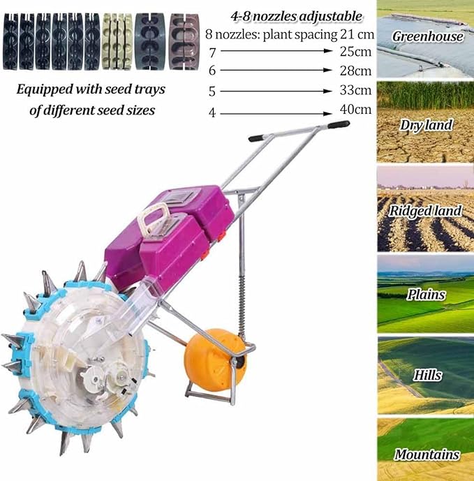 4~8 Nozzles Adjustable Hand-Push Garden Seeder Garden Seeder Roller Seeding and Fertilizer Applicator Walk-Behind Row Planter Precise Seeding Machine for Peanut Corn Wheat