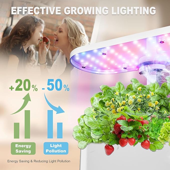 Hydroponics Growing System Mist Humidifier 11 Pods Indoor Garden Plant Germination Kit with LED Full Spectrum Grow Light Auto Timer Adjustable Height Smart Hydrophonic Planter