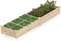 HAPPYGRILL Raised Garden Bed Wooden Planter Raised Bed w/2 Garden Boxes 7 Compartments DIY Painting Available Elevated Planter Box for Patio Garden Backyard Lawn Gardening 90” x 25” x 10”