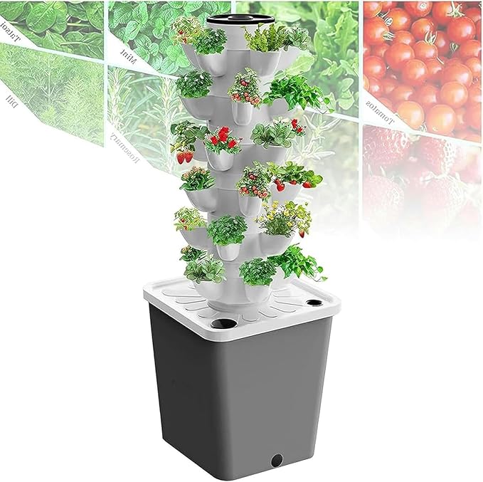 Aeroponics Grow Kit for Herbs Fruits and Vegetables Plant Hydroponic Tower Garden Hydroponic Growing System 15/20/25/30 Net Pots Timer for Herbs Fruits