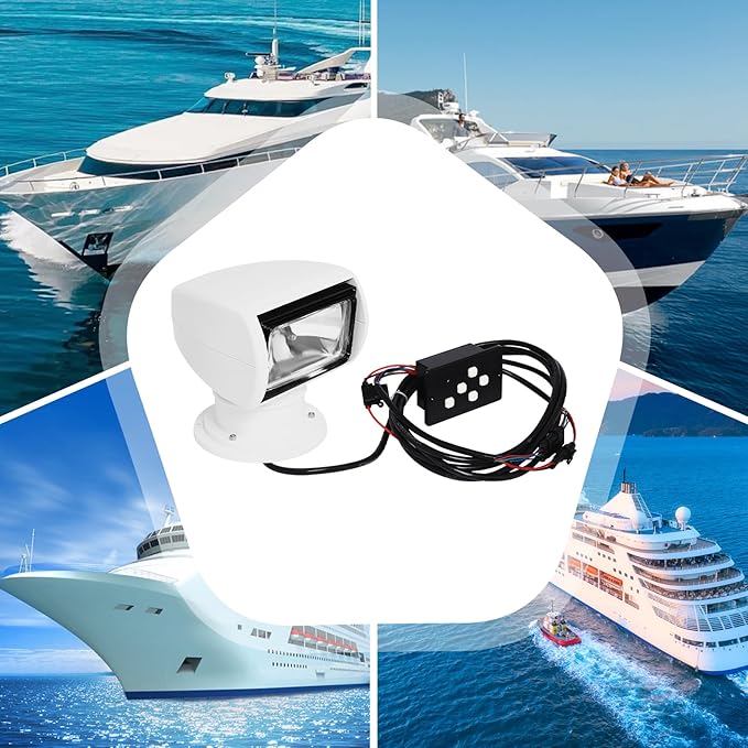 100W Bulb AC12V Remote Control Searchlight Boat Spotlight Marine Searchlight Spot Light 355 Degree Left/Right 72° Up/Down Rotation Remote Control for Boat Truck Car