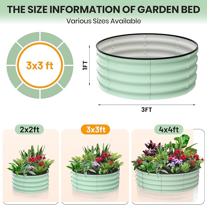 Plant Bed - Raised Garden BoxPlanter Box Garden Boxand Round Raised Garden Bed.3 * 3 * 1FT.White