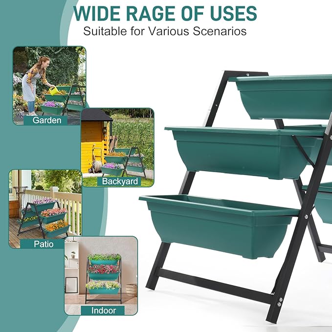 Vasitelan Raised Garden Planter Bed Tiered Planter Stand with 5 Boxes 25.6 Long*35.8 Wide*31 Tall Vertical Raised Garden Bed for Herbs Flowers or Vegetables in Patio Balcony Indoor Outdoor