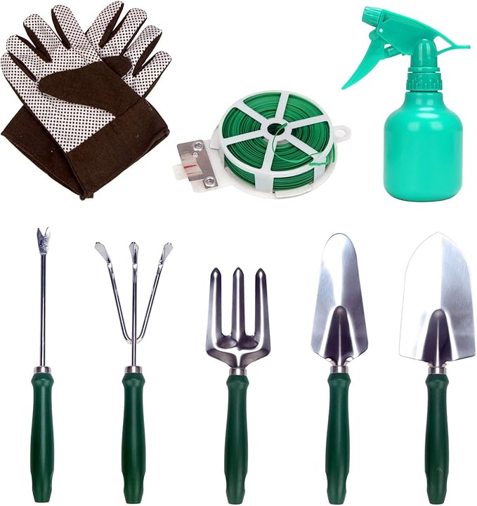 9-piece Garden Tools Set with Gloves and Floral Tote Bag - Gardening Hand Tools Kit with Storage Bag Gifts for Women
