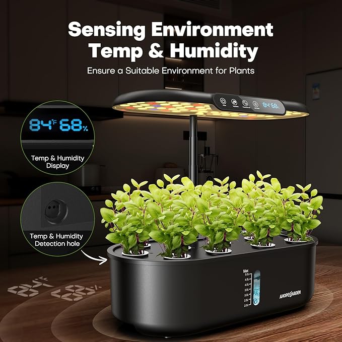 Ahopegarden Hydroponics Growing System kit: Indoor Herb Garden - 12 Pods Plant Germination Kit with LCD Display and LED Grow Light Smart Temp &amp Humidity Detection Planter Grower for Fresh Vegeta