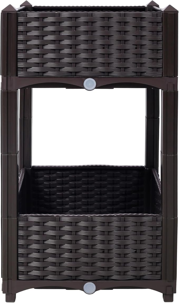 Planter Raised Beds Polypropylene Brown Self-Draining System Outdoor Balcony Garden Beds Weather-Resistant