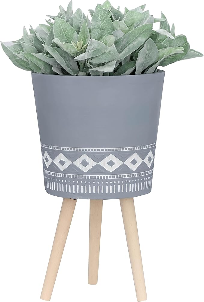 S2 1012 Diamond Planter W Wood Legs Gray (KD)