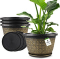 4 Pack 16 Inch PlanterLarge Plastic Flower Pots Outdoor Indoor with Drainage Holes &amp Trays Retro Antique Imitation Decorative Garden Plant Pots Outdoor for Houseplants