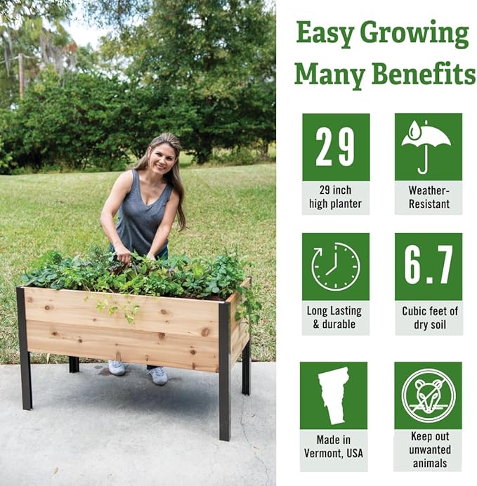 Gardener's Supply Company Raised Garden Bed Elevated Cedar Planter Box | 2' x 4' Self-Watering Standing Garden for Outdoor Plant Vegetables &amp Flower Gardening Perfect for Patio Deck &amp Yard