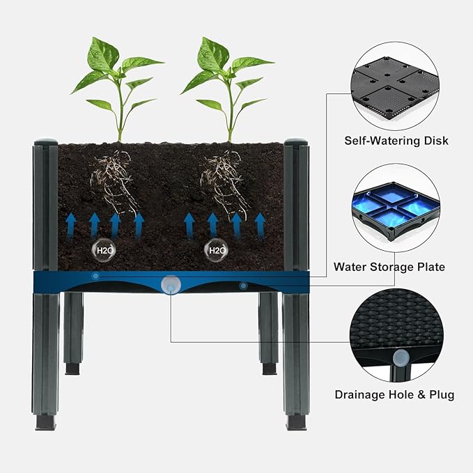 MAYOLIAH Raised Garden Bed with Drainage Elevated Planter Box Plastic Raised Beds for Gardening Vegetables Herb Flowers Perfect for Indoor Outdoor Planting 2 Boxes Grey