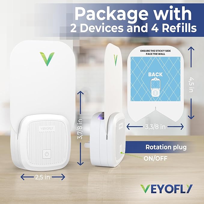 VEYOFLY Fly Trap Indoor Fruit Fly Traps for Indoors Flying Insect (2 Device + 4 Refills) Gnat Traps for House Indoor Bug Zapper Indoor Gnat Killer Catcher &amp Fruit Fly Killer Light Plug in