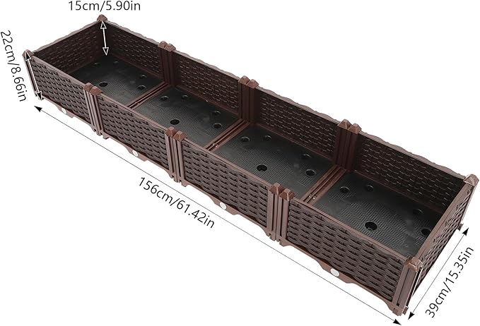61x15x8.6in Raised Garden Bed Floor Standing Elevated Plastic Planting Planter Boxes for Backyard Patio Balcony Garden Boxes Outdoor Raised with Drainage System -Coffee