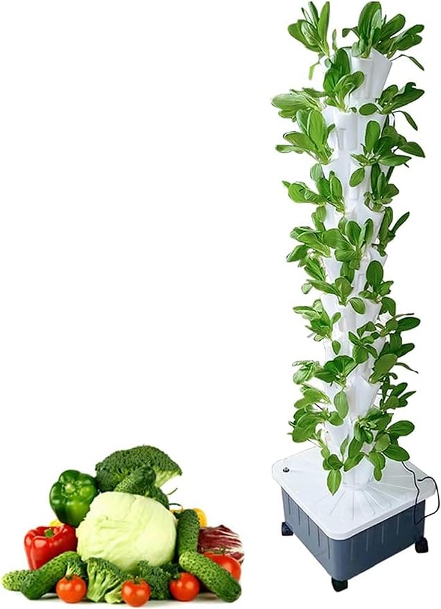 Vertical Grow Tower Hydroponics Growing System for Indoor Outdoor Garden Soilless Cultivation Growing System with Water Pump Nest Basket Sponge8 Layers//1pc