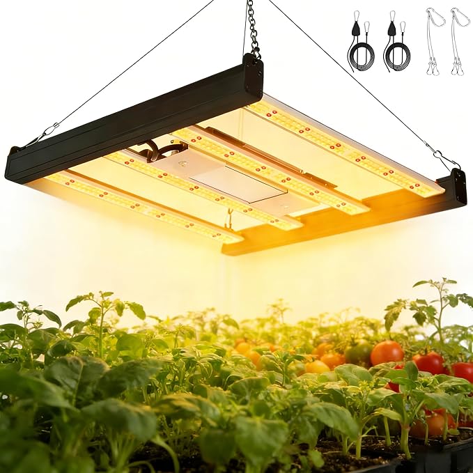 HHNMAHN 120W LED Grow Light Full Spectrum Dimmable for Indoor Plants13x12.5Inch Hanging Growing Lamp with Adjustable Lanyard2x2ft Coverage Waterproof Driver for Greenhouse Seedling Vegetable Flowers