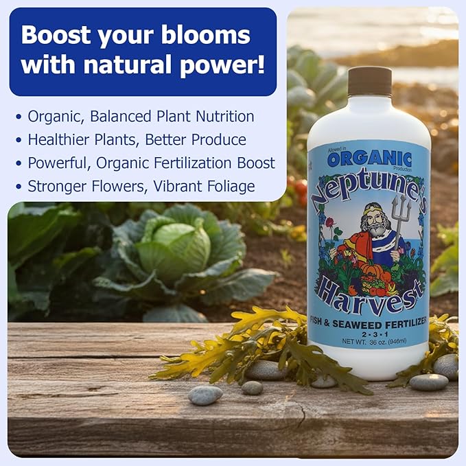 Neptune's Harvest Fish &amp Seaweed Liquid Fertilizer (2-3-1) - 36oz Bottle - Plant Food for Garden - Indoor &amp Outdoor Organic Plant Fertilizer for Vegetables Flowers Fruit Trees &amp Lawns