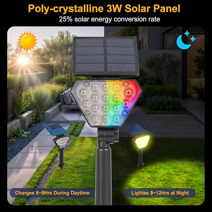 T-SUN Solar Spotlights Outdoor Color Changing Landscape Lights Halloween Lights Outdoor IP65 Waterproof Landscape Lighting Auto On/Off for Garden Yard Lawn Pathway 12-Pack
