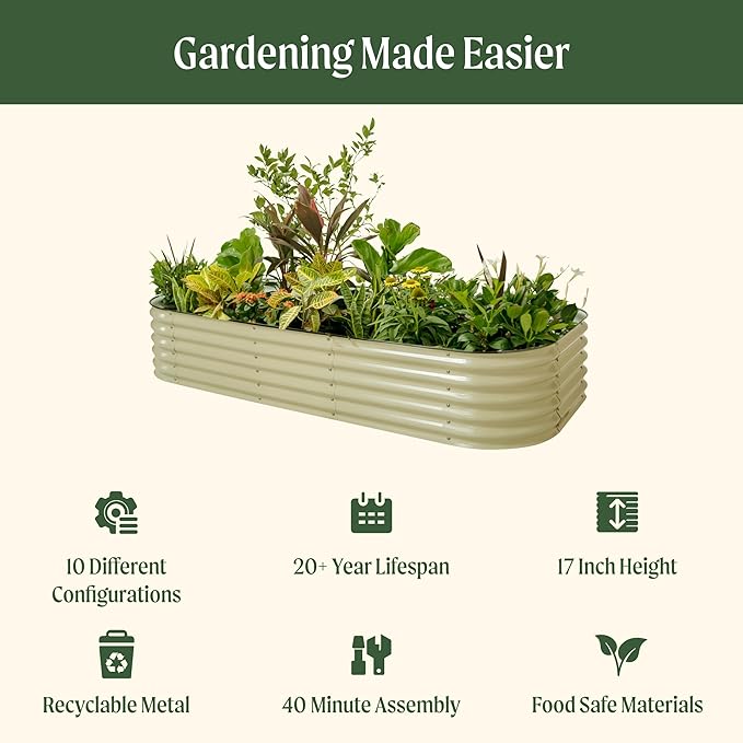 Vego garden Raised Garden Bed Kit 17 Tall 10 in 1 Jumbo Modular Metal Planter Box for Vegetables Flowers Herbs Terra Cotta