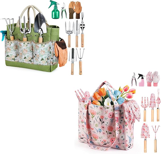 Gardening Tools 9 Piece and 10 Piece Heavy Duty Gardening Tool Set with Flower Organizer Fashionable and Thoughtful Gifts for Garden Women