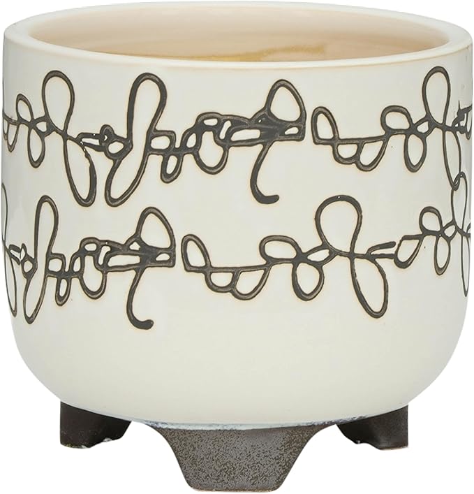 S2 Ceramic 68 Scribble Footed Planter Beige