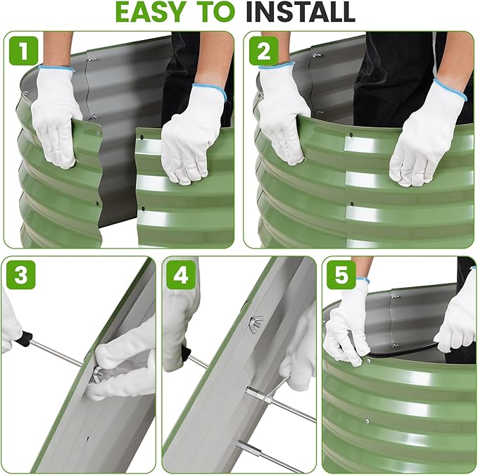 G GOOD GAIN Raised Garden Beds - 8x2x1.4ft Galvanized Planter Boxes Kit with Protective Tape &amp Gloves &amp Tools | Oval Metal Outdoor Raised Bed for Gardening Vegetables Fruits Flowers Herbs