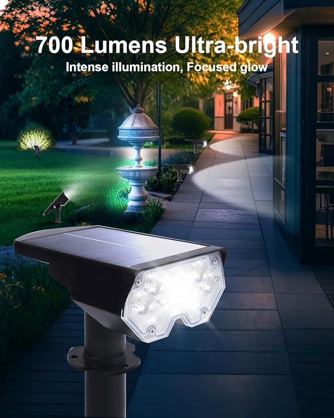 6 Pack Solar Powered Outdoor Spot Lights Outside Waterproof 20 LEDs Landscape Spotlights Dusk to Dawn for House Yard Tree Plants Walls Path Garden Statues Superior Accent Lamp Cool White