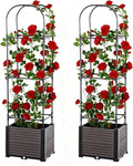 Set of 2 Raised Bed with Trellis Flower Box with Trellis for Climbing Plants Garden Bed Trellis Made of Metal and PP Garden Trellis with Self-Watering Planter Box Garden Balcony 40 x 40 x 150 cm
