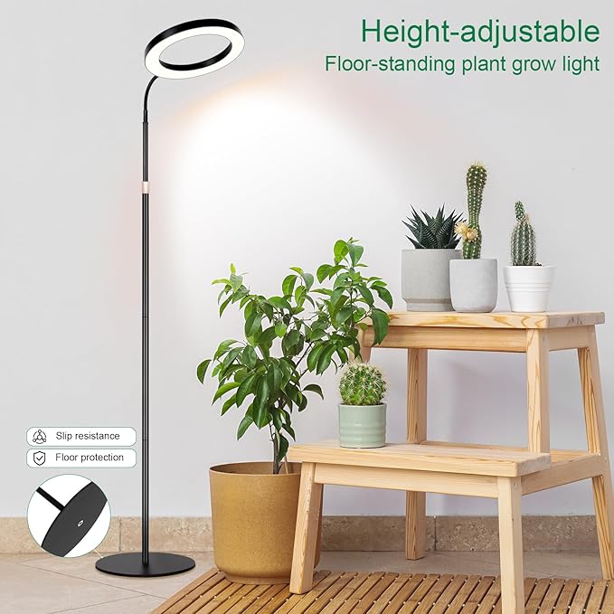 LBW 10.2in Grow Lights for Indoor Plants Full Spectrum with Stand Floor Plant Growing Lamp for Large Plants Auto ON/Off Timer 4/8/12H 4 Dimmable Levels 68in Adjustable Height