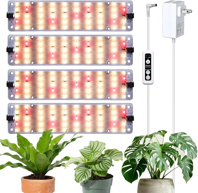 DOMMIA Grow Lights 40W Linkable Grow Lights for Indoor Plants Full Spectrum 6/12/16h Timer Dimmable Ultra-Thin Plant Lights for Indoor Growing Warm White 1-Set