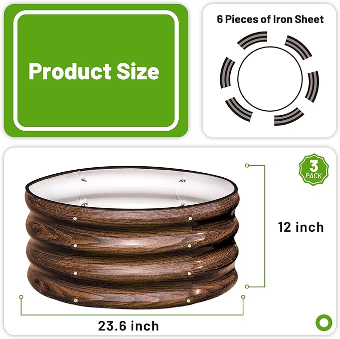SnugNiture 2x2x1ft Round Galvanized Raised Garden Bed Kit Outdoor Metal Planter Box for Planting Plants Vegetables Brown