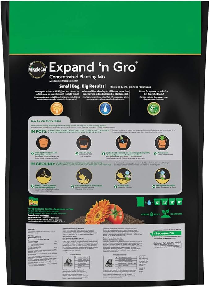 Miracle-Gro Expand 'n Gro Concentrated Planting Mix Just Add Water for up to 3X Expansion For Container and In-Ground Use .67 cu. ft. Expands up to 2 cu. ft.