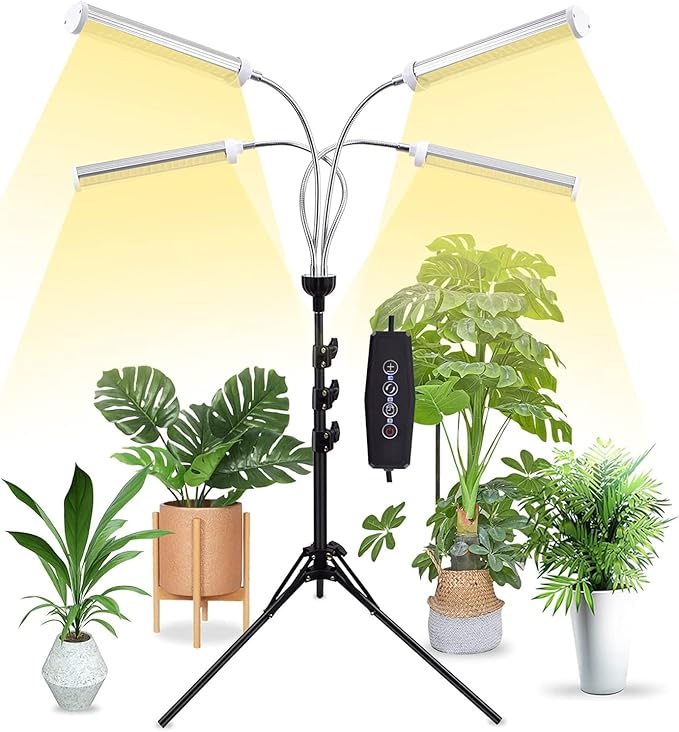 LED Grow Lights for Indoor Plants 420 LEDs Full Spectrum Plant Lights for Indoor Growing with 15-63 inches Adjustable Tripod Stand 4 Heads Floor Grow Lamp with 3/6/12H Auto On/Off Timer Function
