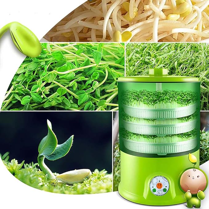 Bean Sprouts Machine 3 Layers Electric Bean Sprouts Maker Intelligent Seed Germination Kit Automatic Sprouter Bean Growing Machine Large-Capacity Sprouting Seedling Tools
