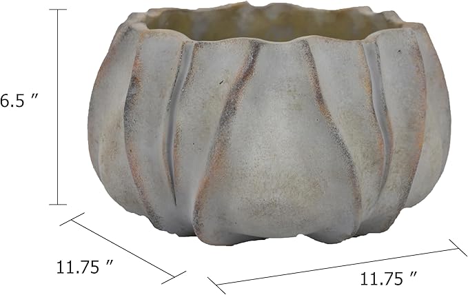 Rustic Planter Gray Terracotta Pumpkin 12 Inch Indoor Outdoor Pot