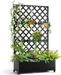 Metal Planter Box with Diamond Lattice Trellis - 72x35 Galvanized Raised Garden Bed on Wheels for Climbing Plants and Vines Black Finish