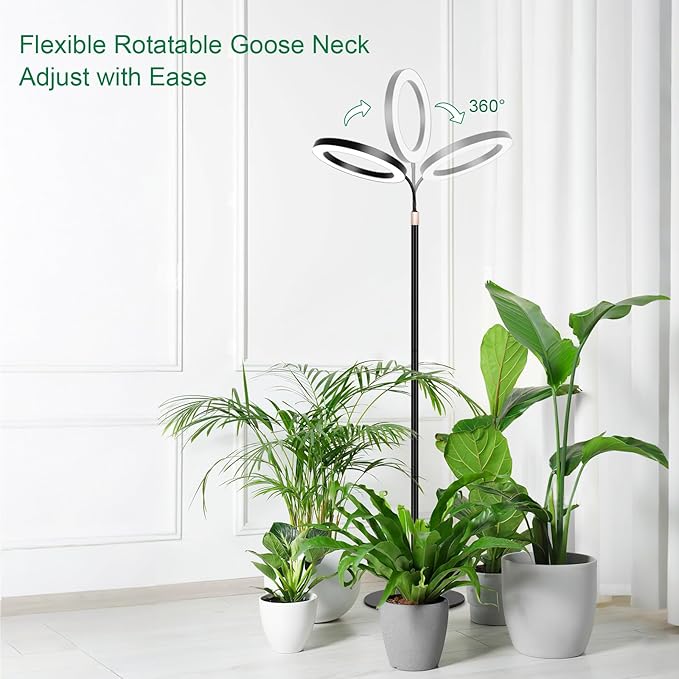 LBW 10.2in Grow Lights for Indoor Plants Full Spectrum with Stand Floor Plant Growing Lamp for Large Plants Auto ON/Off Timer 4/8/12H 4 Dimmable Levels 68in Adjustable Height