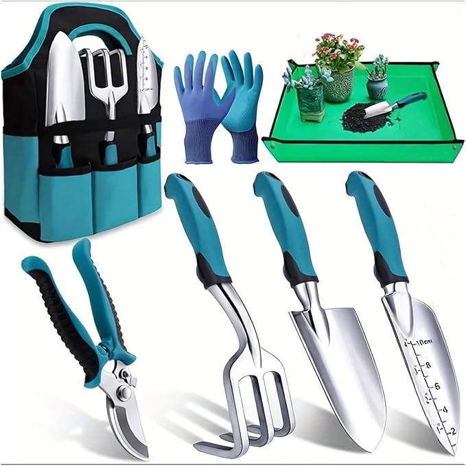 8-Piece Durable Metal Gardening Tool Set - Rust-Resistant Stainless Steel &amp Aluminum Alloy for Efficient Gardening Care