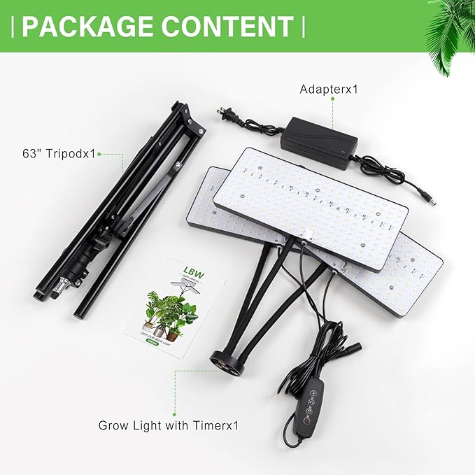 LBW Grow Lights for Indoor Plants with Stand 642 LEDs Full Spectrum Standing Grow Light Tall Floor Lamp with 3/6/12H Timer 6 Brightness 3 Modes 63 Adjustable Tripod